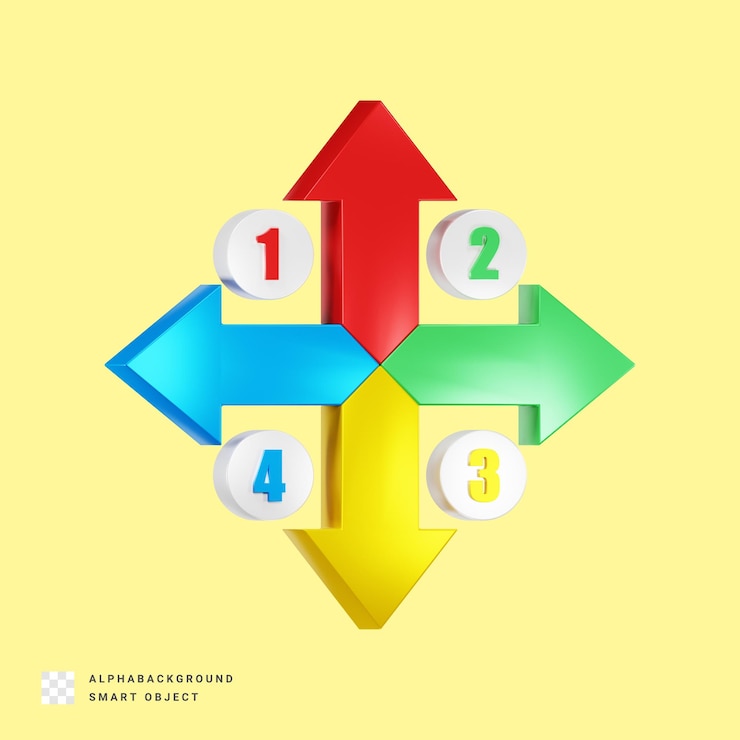 PSD pijlrichting infografische elementen 3d-renderingsillustratie
