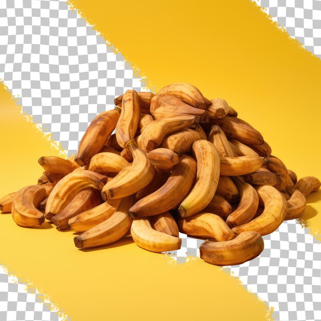 PSD a pile of bananas with a yellow background and a white square.