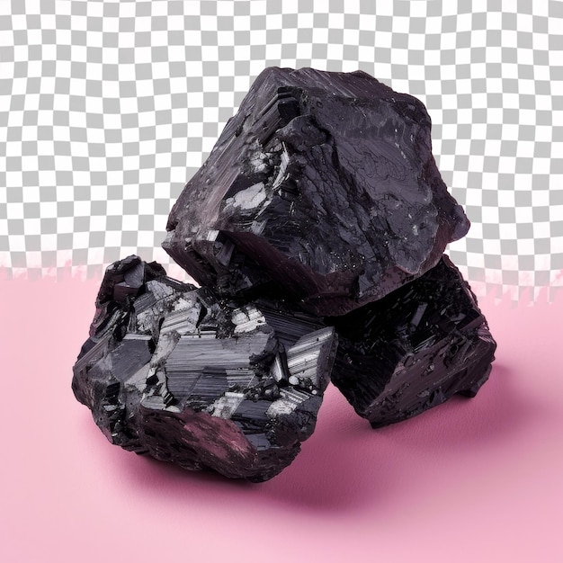 A pile of black rocks on a pink background with a pink background