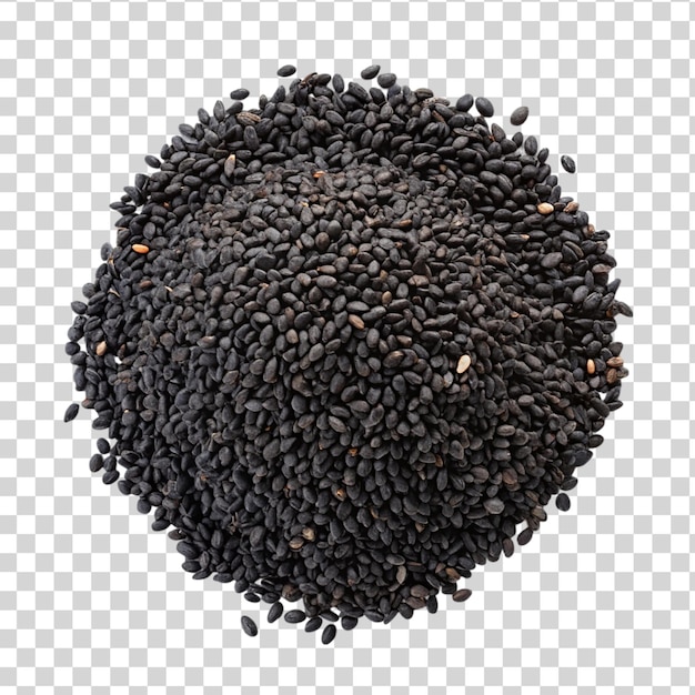 PSD pile of black sesame seeds top view isolated on transparent background