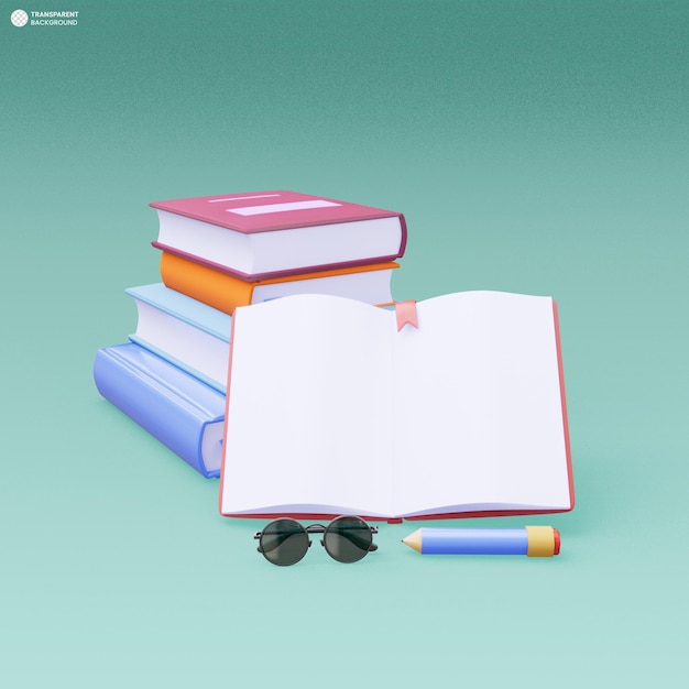 Pile of books 3d render isolated