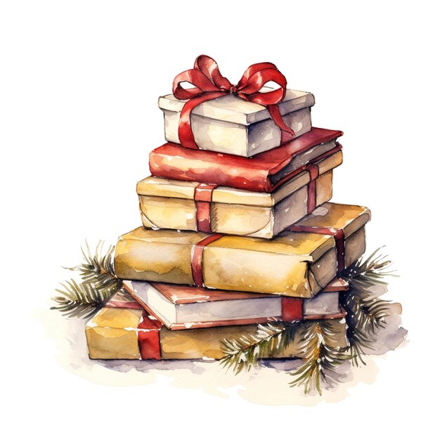 PSD pile of books for christmas event watercolor style ai generated