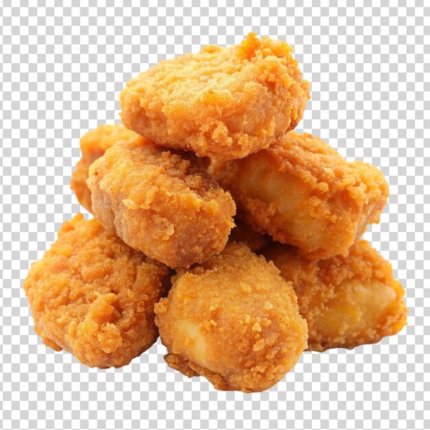 A pile of breaded chicken nuggets on transparent background