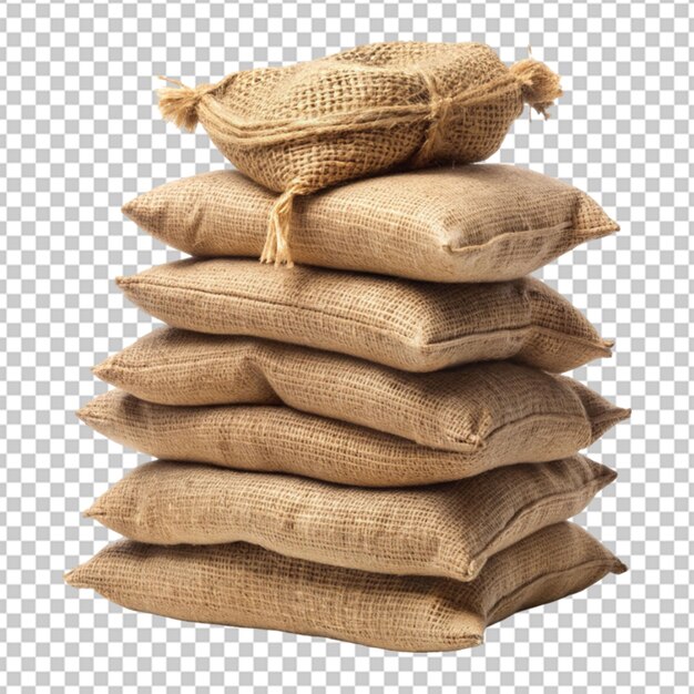 PSD pile of burlap sacks isolated transparent background