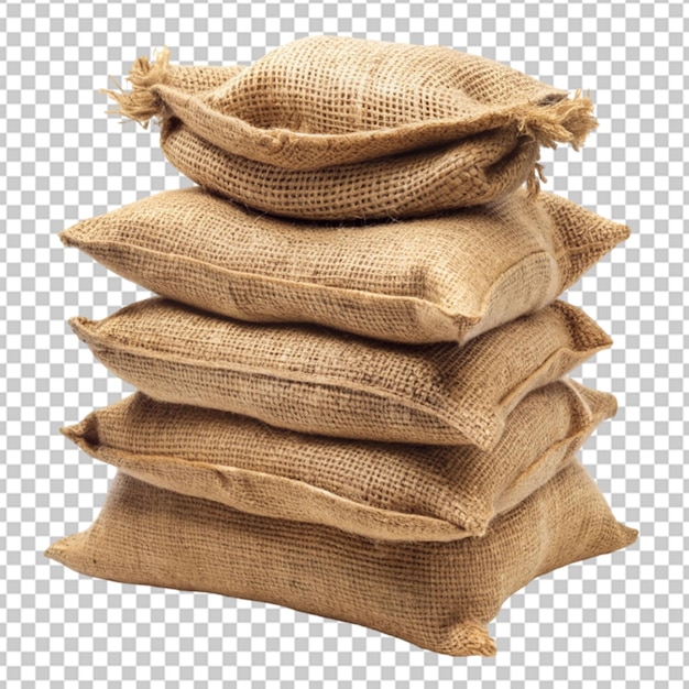 PSD pile of burlap sacks isolated transparent background