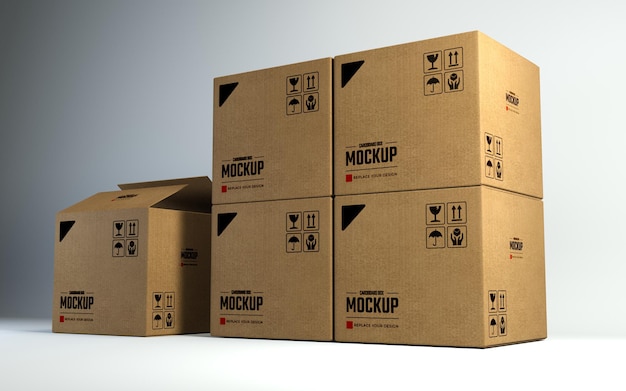 PSD pile of  cardboard boxes mockup