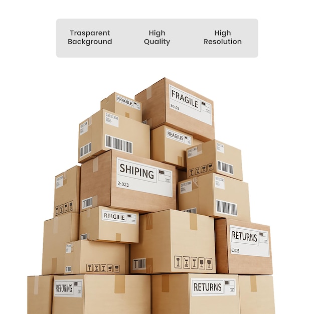 pile of cardboard boxes with shipping labels