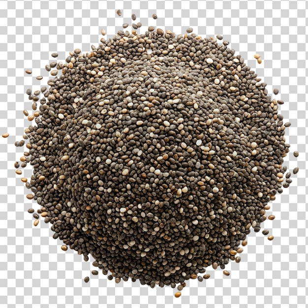 Pile of chia seeds top view isolated on transparent background