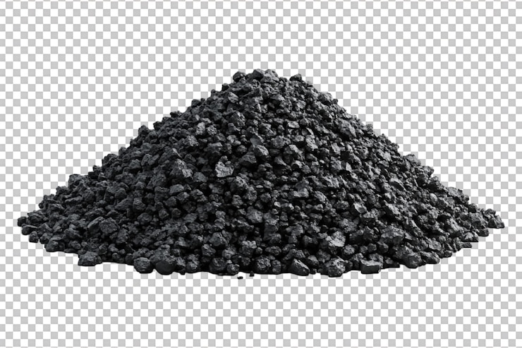 PSD a pile of coal is set against a transparent background to emphasize the coals details