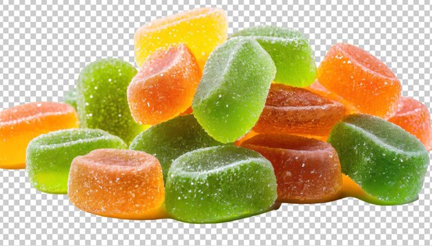 PSD pile of colorful fruit jelly candies isolated on transparent background