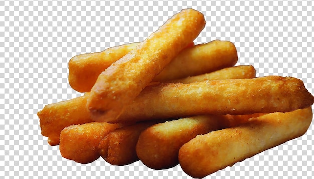 PSD pile of deepfried golden french fries isolated on transparent background