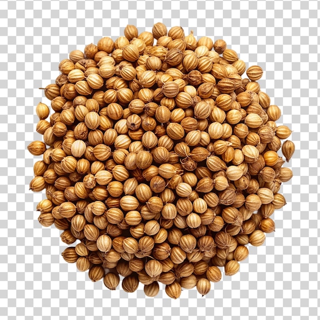 PSD pile of dried coriander seeds top view isolated on transparent background