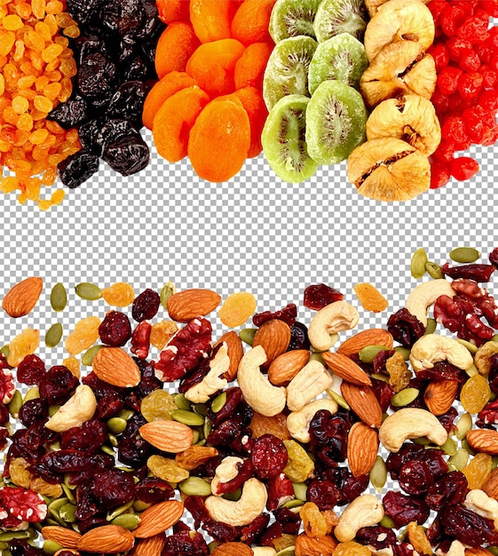 PSD pile of dry fruits isolated on transparent background