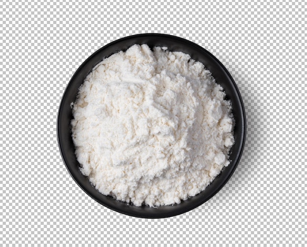 PSD pile of flour in black bowl isolated on alpha layer