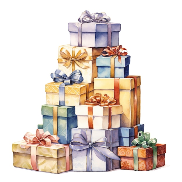 Pile of giftboxes for christmas event watercolor style ai generated