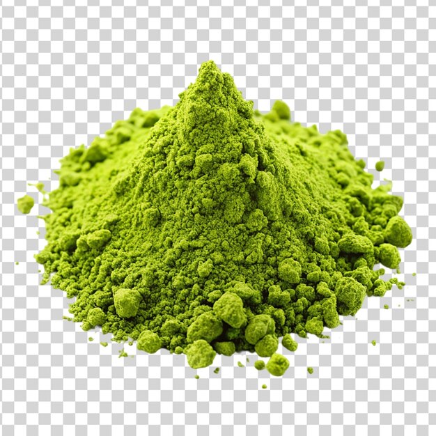 Pile of green matcha powder isolated on transparent background