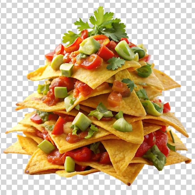 PSD pile of nachos loaded with cheese isolated on transparent background