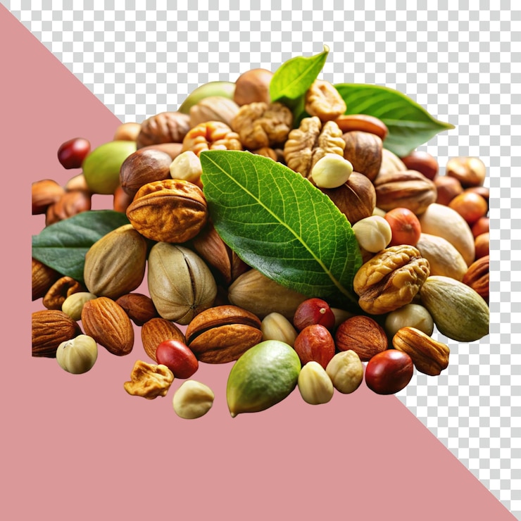 PSD a pile of nuts and a green leaf
