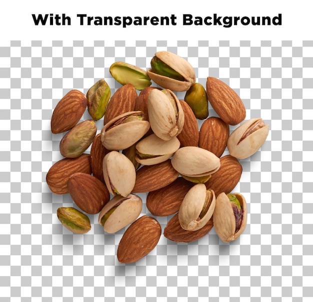 pile of almonds and pistachios isolated on a transparent background