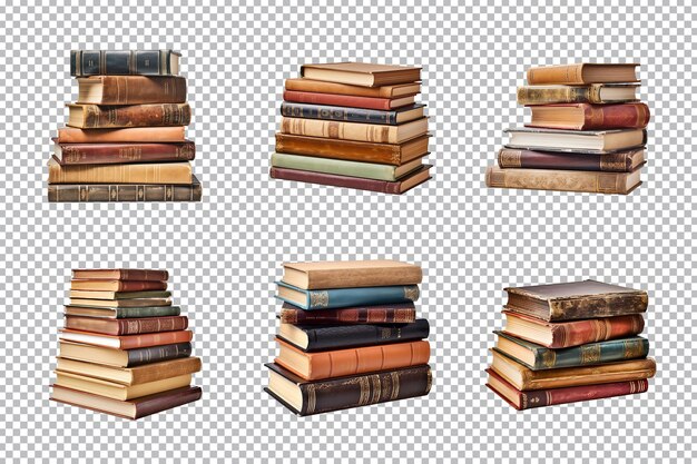 PSD a pile of old books collection isolated on a transparent background