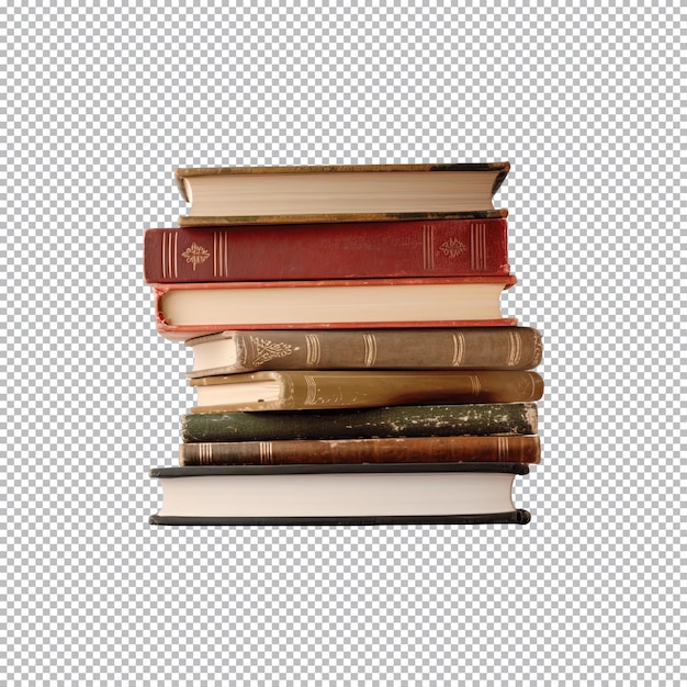 A pile of old books on a transparent background