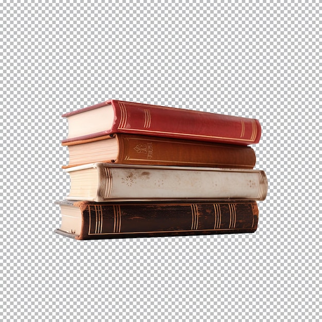 A pile of old books on a transparent background