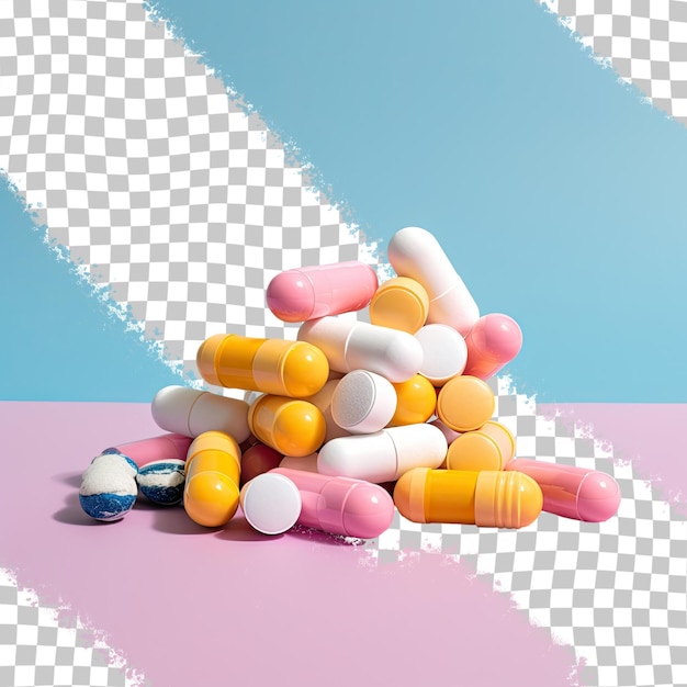 A pile of pills and capsules with one that says 