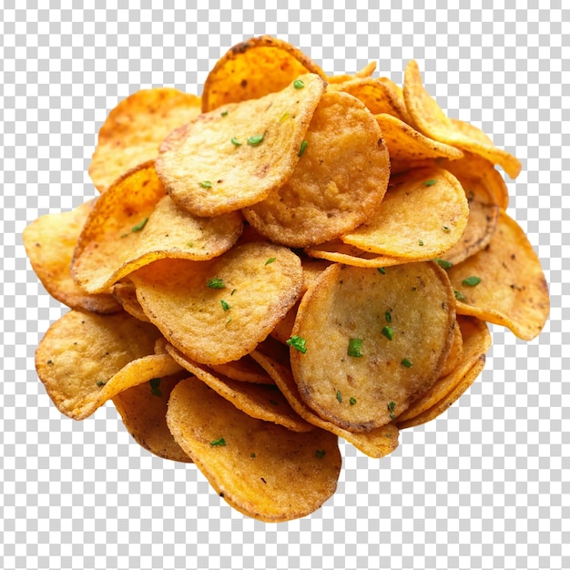 PSD a pile of potato chips on transparent background