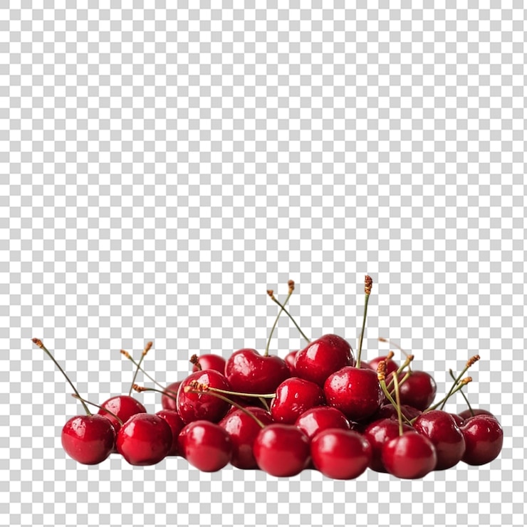 PSD pile of red cherries isolated on transparent background