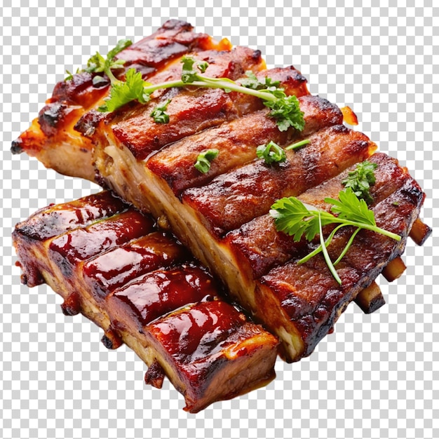 PSD a pile of ribs with a glaze on transparent background