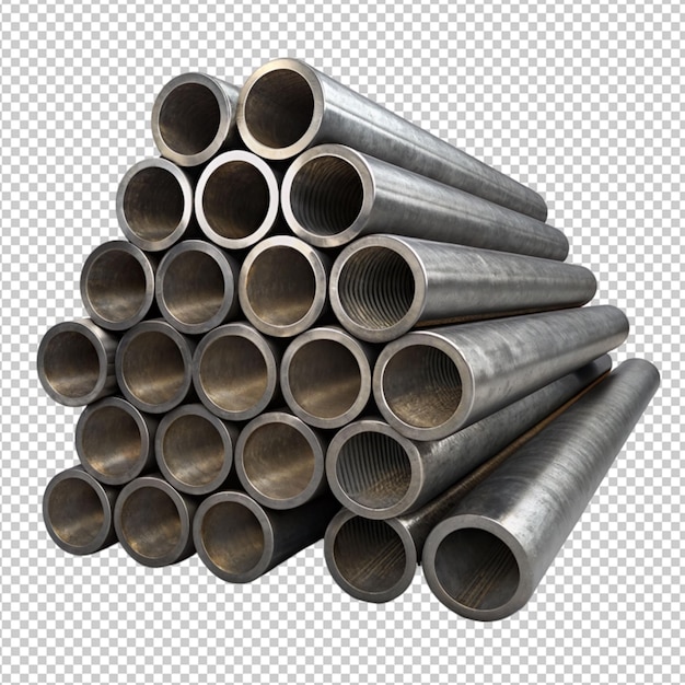 PSD pile of steel pipes on transparent background