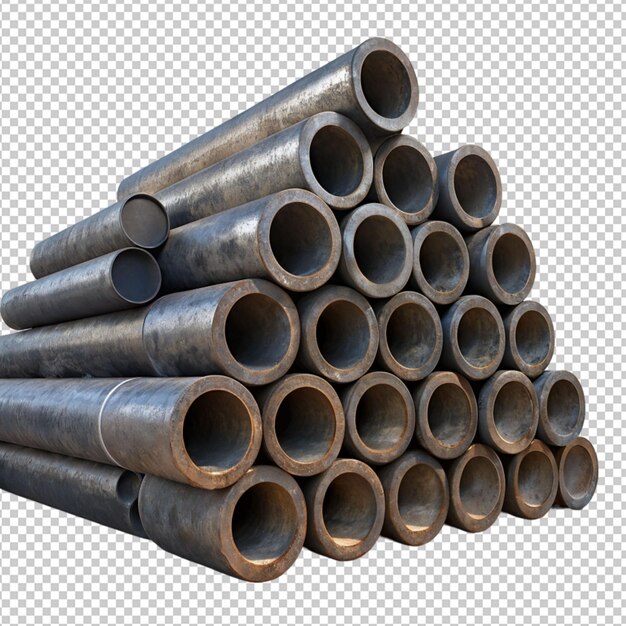 PSD pile of steel pipes on transparent background