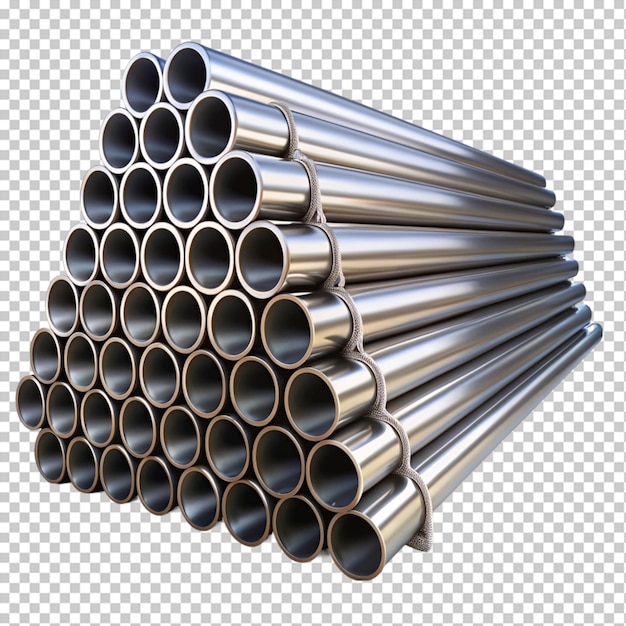 PSD pile of steel pipes on transparent background