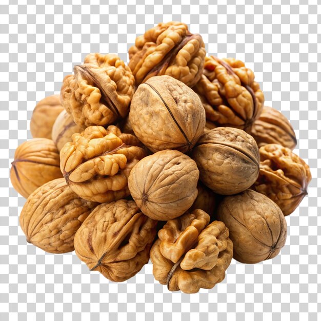 Pile of walnuts isolated on transparent background