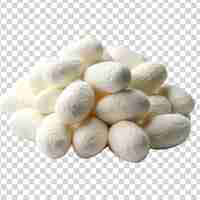 PSD pile of white silkworm cocoons isolated on transparent background