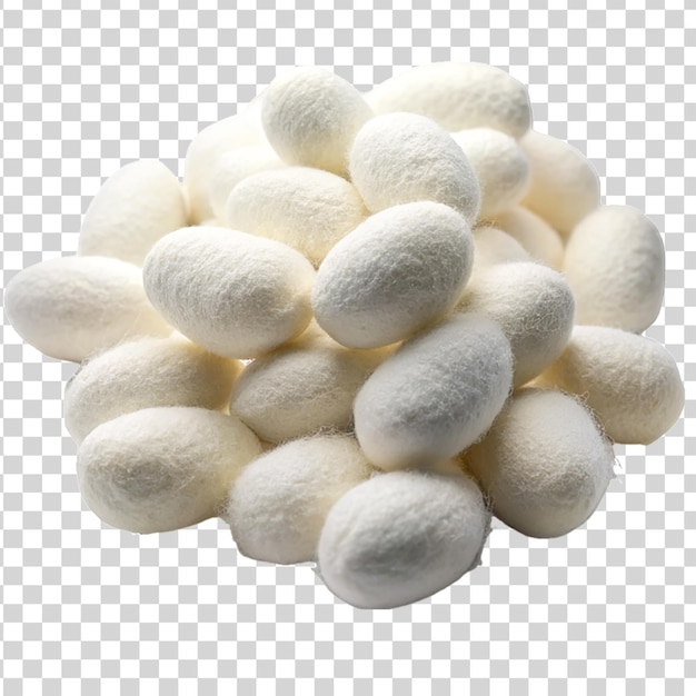 PSD pile of white silkworm cocoons isolated on transparent background