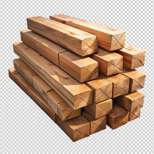 PSD pile of wooden lumber on transparent background