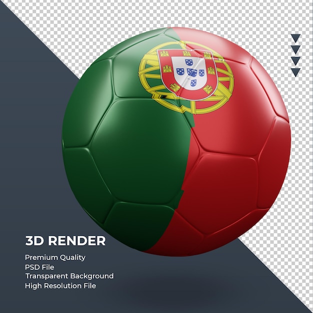 PSD piłka nożna flaga portugalii realistyczne renderowanie 3d widok z lewej strony