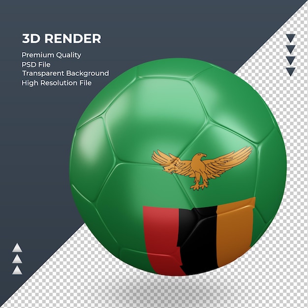PSD piłka nożna flaga zambii realistyczne renderowanie 3d prawy widok