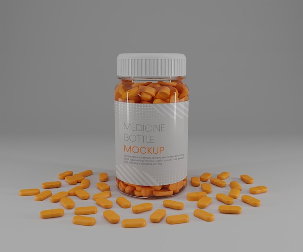 Pill bottle mockup with pills