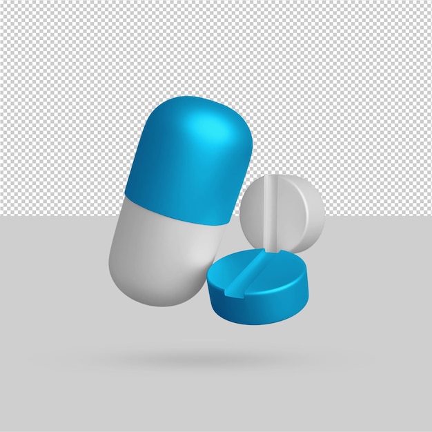 Pillen tabletten 3d-illustraties gratis psd bewerkbare kleur