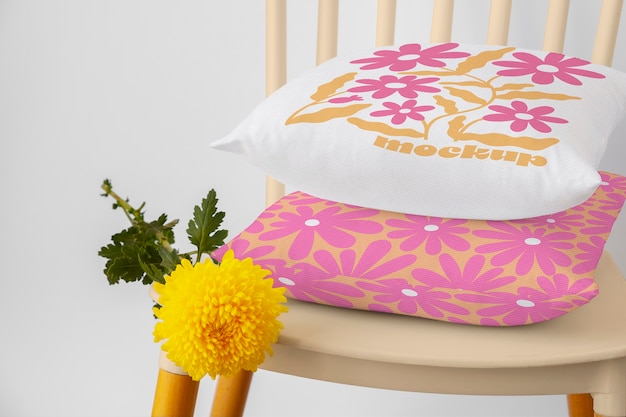 PSD pillow on chair mockup