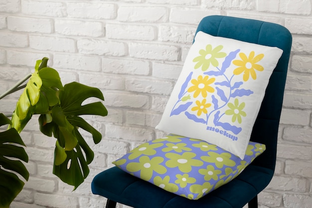 PSD pillow on chair mockup