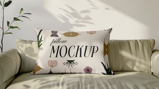 PSD pillow mockup in bedroom