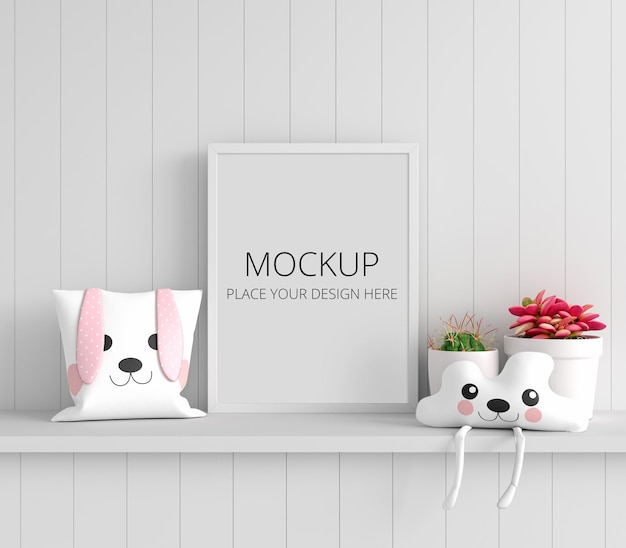 Pillow on shelf with frame mockup