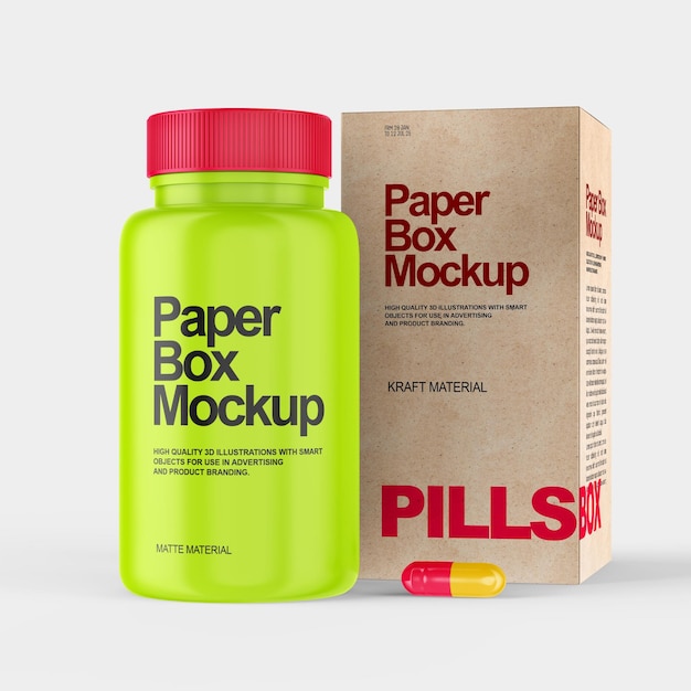 PSD pills bottle kraft material mockup