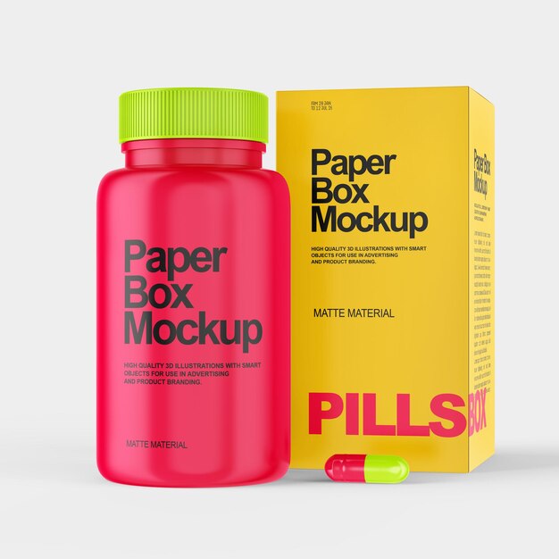 PSD pills bottle matte material mockup