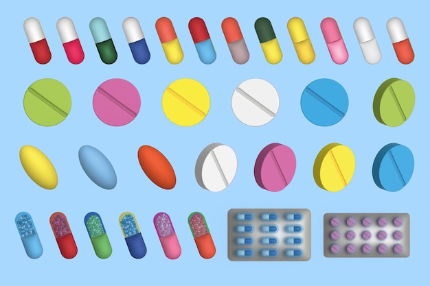 pills medicine medicament capsules vitamin 3d illustration