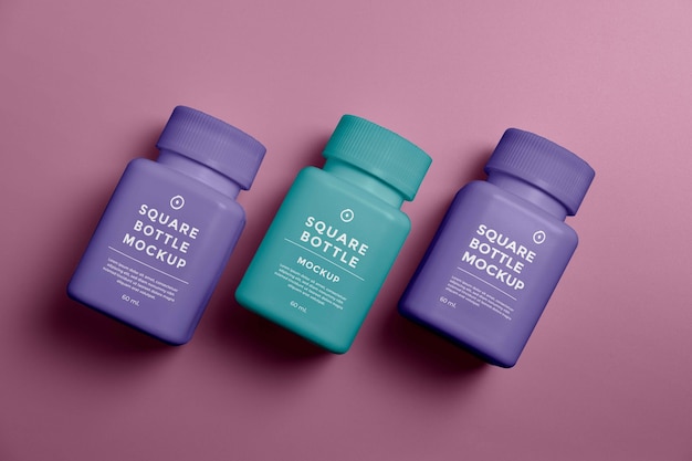 PSD pills square bottle mockup