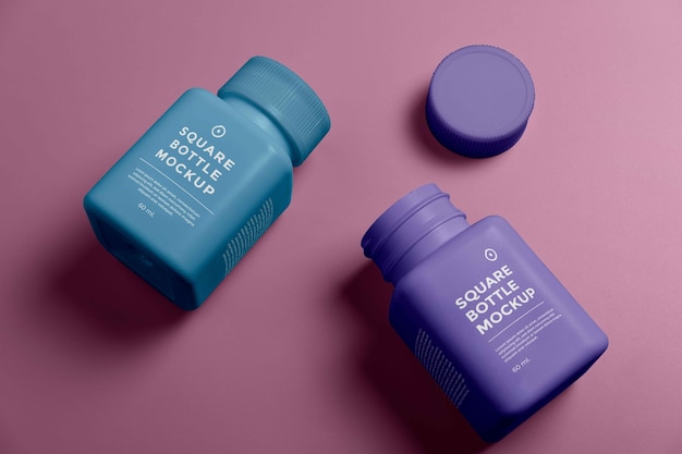 PSD pills square bottle mockup